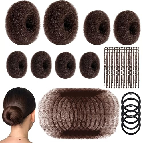 Ciondoli per capelli per chignon, set da 63 pezzi con reti per chignon, forcine e elastici, ciondoli per capelli per chignon, accessori per capelli per ragazze, bambini e donne ballerine (marrone)