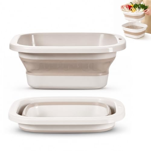 2Pcs Collapsible Colander Set, 2‑in‑1 Foldable Wash Bowl & Colander for Kitchen, Plastic Colander for Draining Pasta, Washing Vegetables Fruits