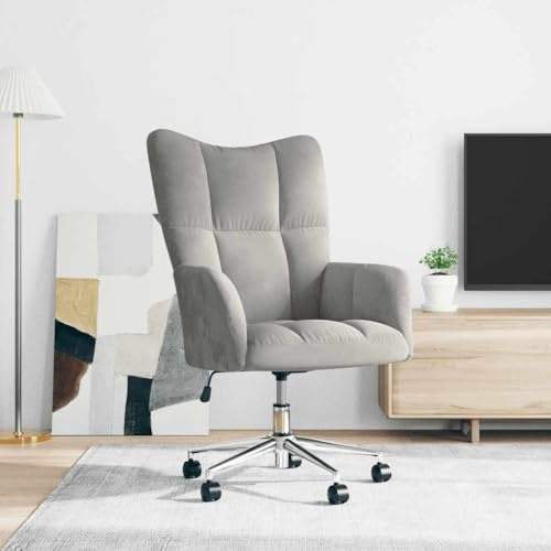 LoogCape Relaxsessel Hellgrau Samt, Polstersessel mit Armlehnen, 61,5 x 69 x 94,5-102 cm, 360 Grad drehbar, höhenverstellbar, für Wohnzimmer und Büro, mit Gasdruckfeder