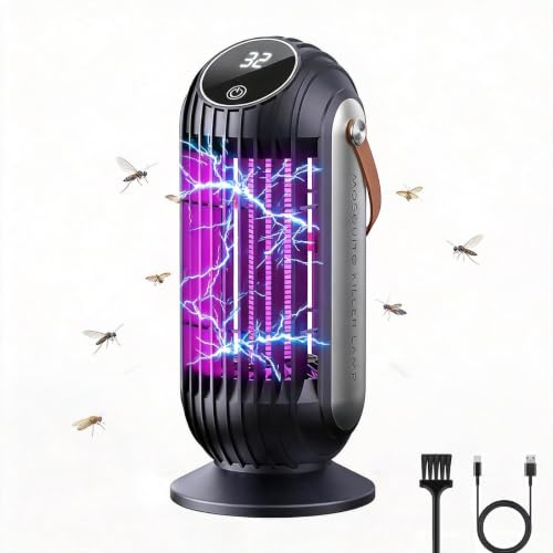 Insektenvernichter Elektrisch, Intelligenter Lichtsensor Mückenlampe, 4000mAH-USB-C Ladung, UV-Lampe Stark Mückenfalle, Fliegenfalle mit LED-Nachtlicht für Mücken,Motten,Fliege