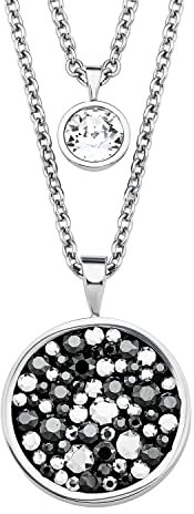 s.Oliver Kette mit rundem Anhänger für Damen, Kristalle von Swarovski und Edelstahl, Silber