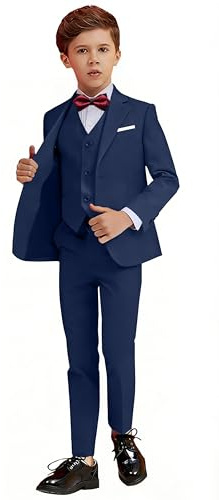 Boys Suits Navy Slim Fit Suits Size 2T for Kids Suits for Boys 5 Pcs Toddler Tuxedo with Blazer Vest Pants Shirt and Bow Tie