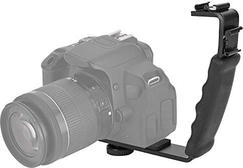 Camera Flash L-Bracket, Dual Hot Shoes Holder Mount Adapter DV Microphone LED Light, Dual Hot Shoes Holder Flash Bracket Screw Mount, 1/4 Tripod Adapter Mount DV Microphone LED Light