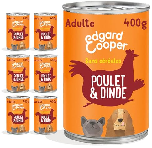 Edgard & Cooper Pâté Pour Chien, (Dinde & Poulet, 400g x 6), Sans Céréales, Viande fraîche et protéines de qualité, Vrais ingrédients pour chiens, Hypoallergénique, Sans sucres ajoutés
