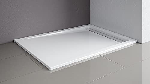 Schulte Duschwanne Extra-Flach Rechteckig 80 x 120 cm, Rinne Farbton Alpinweiß, mit Anti-Rutsch-Beschichtung, D202812 04 44 10