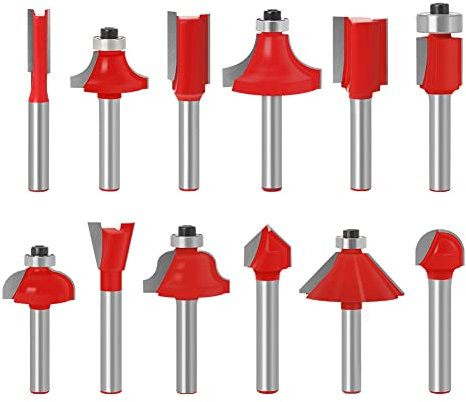 Baorder Set di 12 punte per fresa superiori, codolo da 6 mm, in metallo duro, fresa per la lavorazione del legno, rifinitura e scanalature (include punte Straight, Cove Bit, Chamfer Bit)