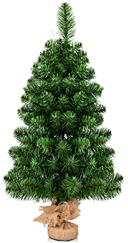 DREAMADE 60cm/90cm Mini Weihnachtsbaum, künstlicher Tannenbaum klein, Weihnachtsdeko, Tisch-Weihnachtsbaum, Grüner Christbaum mit Zementbasis (90cm)