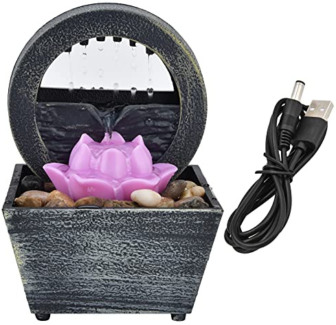 LED Tabletop Fountain, 3V USB Plastic Flower Water Fountain with Stones for Home Office Table Decor