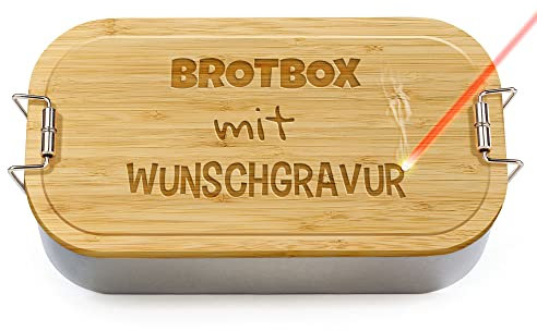 PR Print Royal Brotdose mit Gravur selbst gestalten - mit Name/Text personalisieren - Geschenk für Kinder zur Einschulung, Geburtstag, Schule, Camping - Lunchbox, Holzdeckel, BPA-frei, 600 ml