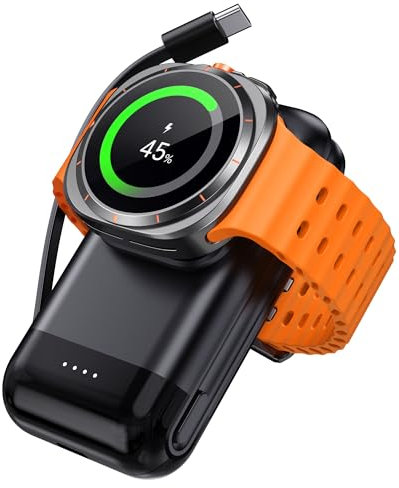 leChivée Induktive Ladestation für Samsung Watch 8, 6000mAh Power Bank Magnetische Ladegerät Tragbares Powerbank mit Eingebautem Kabel, Watch Ladestation für Galaxy Watch 8 Classic/8/Ultra/7/6/5/4/3