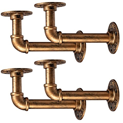 BEJOY 4 Stück Industrielle Regalhalterung 15x8cm Industrial deko Vintage | Eisen Wandhalterung Regalhalter Halterung Rustikales Rohrregal für Zuhause,Bronze