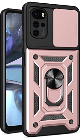 DESSEN Funda para Motorola Moto G22 4G/Moto E32/E32S, Carcasa de Silicona Suave de TPU/PC y Lente Cover, con Magnético Soporte de Anillo Giratorio, Golpes Bumper Case. Oro Rosa