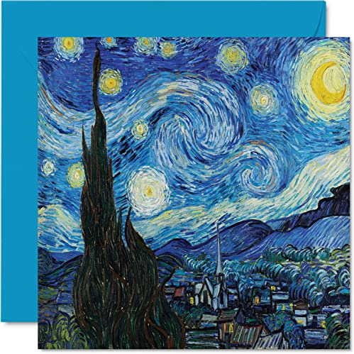 Stuff4 Cartes d'art classiques pour homme et femme, grand-père | Nuit étoilée de Van Gogh, Célèbre carte d'anniversaire abstraite pour maman, papa, tante, oncle, 145 mm x 145 mm