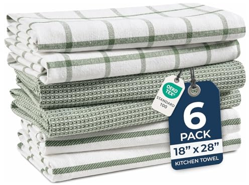 LANE LINEN Cotton Kitchen Towels Set, 6-Pack – Absorbent, Quick-Drying Dish Towels, 18 x 28, Premium Hand and Tea Towels - Olive