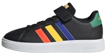 adidas Grand Court Court Elastic Lace And Top Strap Shoes, Zapatillas de tenis Unisex niños, Core Black Lucid Blue Court Green, 35 EU