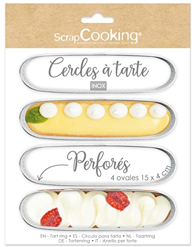 ScrapCooking - 4 Stücke Oval Tartelette Förmchen - Tortenringe Perforierte - Ring Tartlettförmchen- Individuelle Tortenringe 8,5 x 7,5 cm - Backformen Rahmen aus Edelstahl - 1325