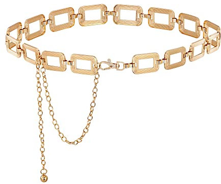CHIC DIARY Mode Kettengürtel Metall Taillenkette Gold Breite Hüftkette Dekorativer Kleidgürtel Taillengürtel Damen