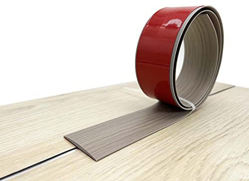 PVC Selbstklebend Abdeckleiste 1/3/10M Übergangsprofil Wasserdicht Selbstklebend,Übergangsschiene Abschlussprofil,Gummi Wandsockelleiste,Boden Teppich Laminat (Graue Holzmaserung, 3M)
