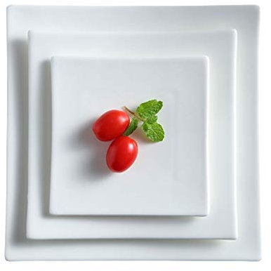 MORYEN Juego de 3 platos de cerámica para el hogar, plato cuadrado de frutas blanco, plato occidental, plato de postre de 10 pulgadas, plato de ensalada, bandejas de mantequilla