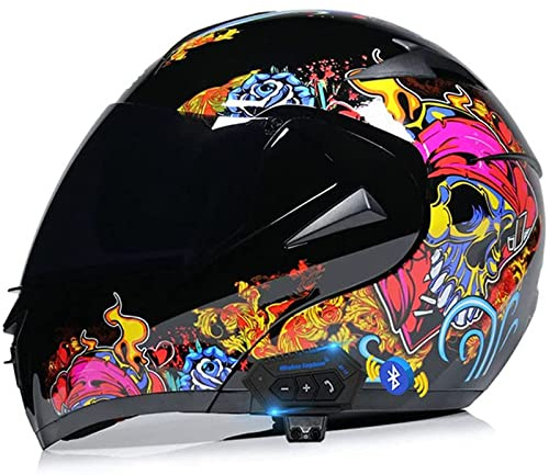 Casco de motocicleta con Bluetooth integrado de cara completa para adultos, aprobado por DOT Hombres y mujeres Casco modular frontal abatible para motocicleta, Casco de motocross Scooter Ciclomotor