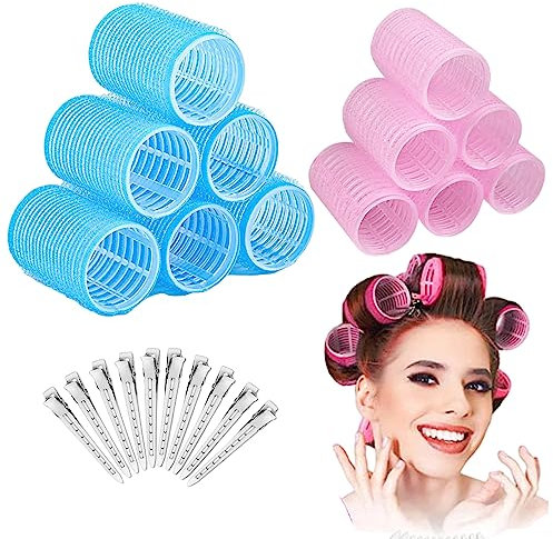 EUDUQ - Set di 22 bigodini per capelli senza calore, autoadesivi, piccoli bigodini per capelli, 36 mm, 25 mm, con mollette per capelli lunghi e medi e corti