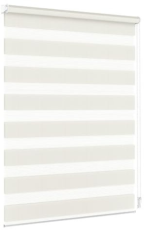 Jalousiescout Doppelrollo Klemmfix ohne Bohren & mit Bohren, 35x130cm Creme Rollo Fensterrollo lichtdurchlässig, Sonnenschutzrollo Zebrarollo für Fenster & Türen
