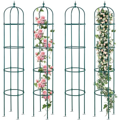 Tandefio 4 Pack 6 ft Garden Obelisk Trellis for Climbing Plants Outdoor Rustproof Rose Trellis Metal Plant Trellis Support Tower Obelisk Garden Trellis for Clematis Vine Jasmine Support Outdoor Indoor