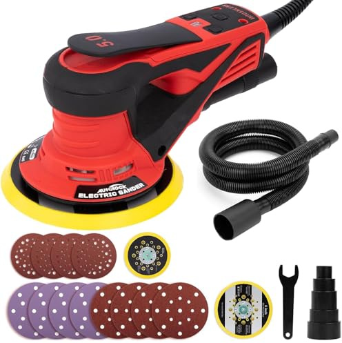 Autolock Electric Random Orbital Sander, 350W Brushless Motor with 5 & 6 Inch Pads, 10000RPM Palm Sander for Woodworking, Sanding and Polishing (1pcs)