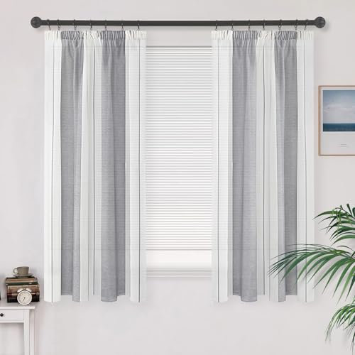 MRTREES Vorhang Halbtransparent Grau und Weiß Streifen Gardinen Mit Kräuselband Vorhänge 137x140 cm Gardinen Wohnzimmer 2 Set