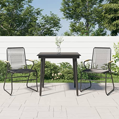 Homgoday Gartenmöbel-Set, 3-teilig, Rattan, PVC, Schwarz, Stuhl, Sessel, Tisch, Küche, Outdoor, Terrasse, Balkon, Möbel, Typ 1