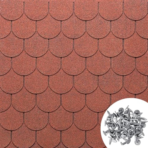 MASTERBRICO Tegole Canadesi per Tettoia Esterno 2,32 mq (16 Pz) – Tegola Canadese Bituminosa e Flessibile con Chiodi Inclusi – Facili da Installare, Resistenti a Intemperie e UV (A008)
