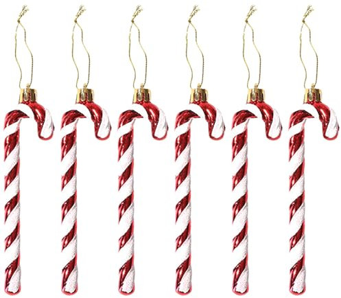 Lot de 6 Noel Canne en Bonbon Or,Decoration Noel Sapin,Sucre d'orge Deco Noel, Blanc Rouge,Décorations d'arbre Pendentif,Ornements de Décorations,d'arbre de Noël,Cane de Bonbons de Fête Décorations