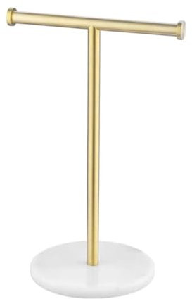 Handtuchständer Stehend Kupfer-Handtuchhalter Mit Marmorsockel, T-förmiger Handtuchständer, Moderner Handtuchhalter Für Badezimmer-Waschtisch-Arbeitsplatte Handtuchhalter Freistehend(Gold+white)