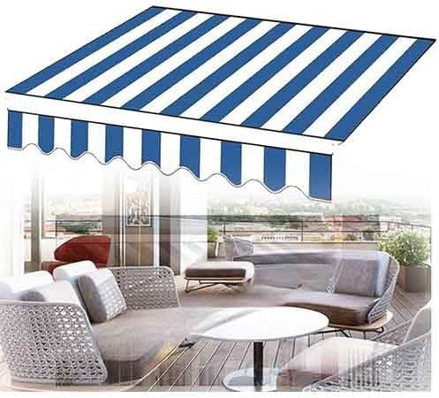 Wasserabweisender Sonnenschutz Markisenstoffbezug Ersatz Weiß Blau Streifen 4,9 x 3 m Outdoor Markisentuch