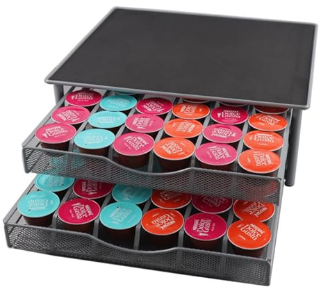 2 Tier Coffee Capsule Holder Drawer, Coffee Pod Storage with 2 Drawer Holder 72 Capsule Capacity Coffee Machine Stand with Drawer for Dolce Gusto Capsules (Black)