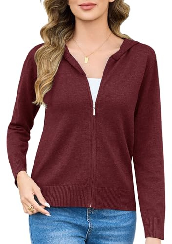 Aottori Cardigan Donna con Zip e Cappuccio Elegante | Maglione Cerniera Leggero, Golfino a Maniche Lunghe, Giacca in Maglia, Pullover Aperto Casual, per Primavera Autunno