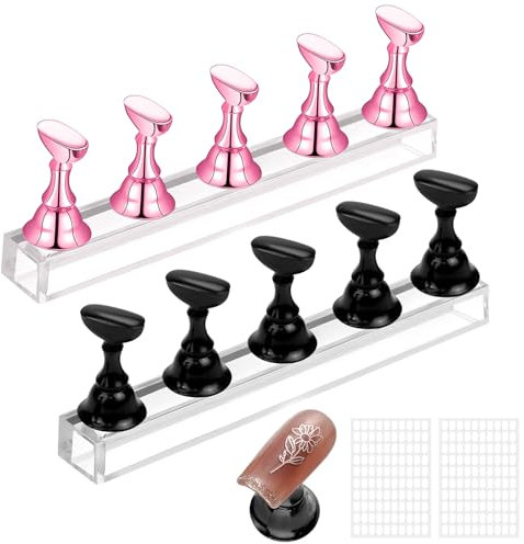 Leikedun 2 Set Nagel Stander, Acryl Nagelständer Nagelübungsständer Magnetische Nagel Halter Nagelspitze Maniküre Werkzeug Nägel Tipps Halter für Nagelspitzen mit 200pcs Klebe Knete