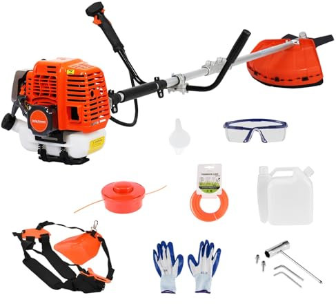 Gas Weed Wacker, 52cc 2-Stroke Weed Eater Gas Powered, Upgraded 2 in 1 String/Grass Trimmer with 10 Brush Cutter, Bounce-back Start, Multi-Functional Trimming Tool for Garden, Yard, Lawn (Orange)