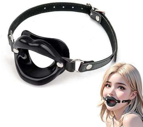 Sexy Silicone Lips Mouth Gag, 4cm PU Leather Ball Gag O-Ring for Couples BDSM Play, Slave Restraints SM Sex Toy Flirt for Men Women (Black)