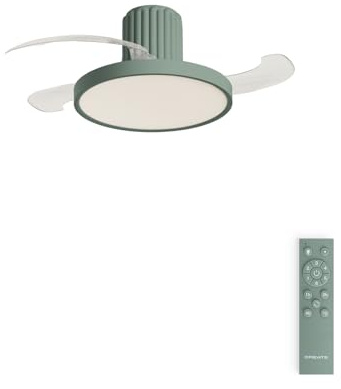 CREATE / WIND CLEAR SCULPT/Ventilador de techo con luz con mando verde sage / 40W, Silencioso, 6 velocidades, Ø114 cm, aspas retráctiles, programable, función verano-invierno, luz led 3 temperaturas