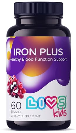 LIVS Iron Supplement for Kids with Vitamin C, A, B3, B5, B6, B12, Biotin, Zinc & Folate | Non-GMO, Gluten Free Chewable Supplement as Gummy for Energy Boost & Anemia Support - 60 Count