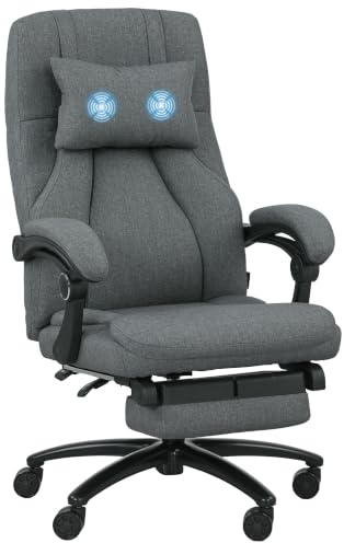 Vinsetto Bürostuhl mit Massagefunktion Fußstütze 360° Drehbar Dunkelgrau | Ergonomischer Chefsessel mit Liegefunktion, Höhenverstellbar, Schreibtischstuhl mit Kopfstütze, USB-Schnittstelle