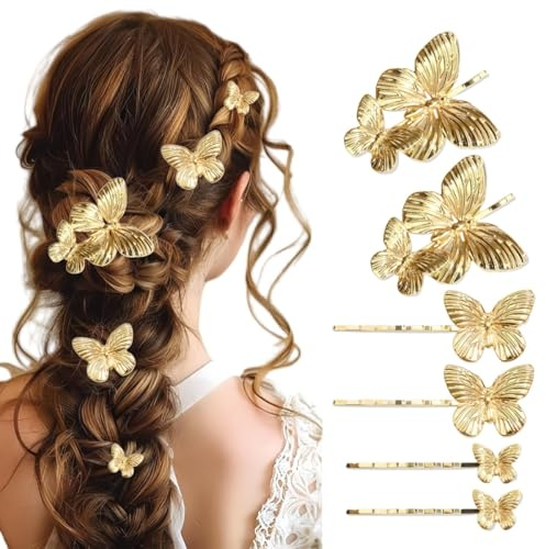 RuiChy Épingles à Cheveux Papillon Dorées Lot de 6 Pince Chignon en Métal Papillons Exquises Pinces à Cheveux Femmes Filles Accessoires Capillaires pour Mariage Fête Rendez-vous Usage Quotidien