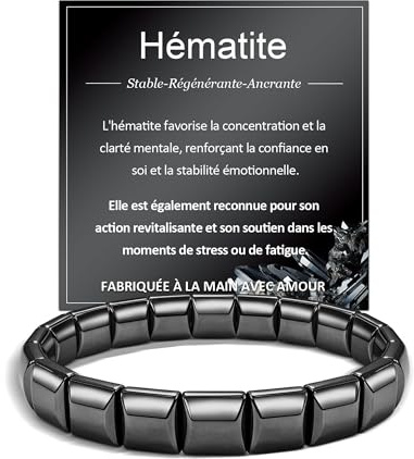MANVEN Bracelet Hématite Homme Papy Lui Papa Beau Papa Frère Fils Mari | Anniversaire Noel Fête des Grands-Pères Fete des Peres Saint Valentin Petit Ami Cristal Pierres Naturelles