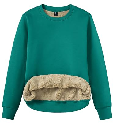 TACVASEN Pullover Damen Sweatshirt Baumwolle Langarmshirt Rundhals Ohne Kapuze Winter Basic Fleecepullover Warme Casual Oberteil Elegant Tops Bluse