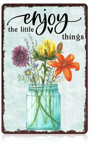 Vintage Metal Sign with Flowers & Funny Quotes, 8x12 Inch Retro Wall Decor Plaque for Garden, Cafe, Bar, Home Art