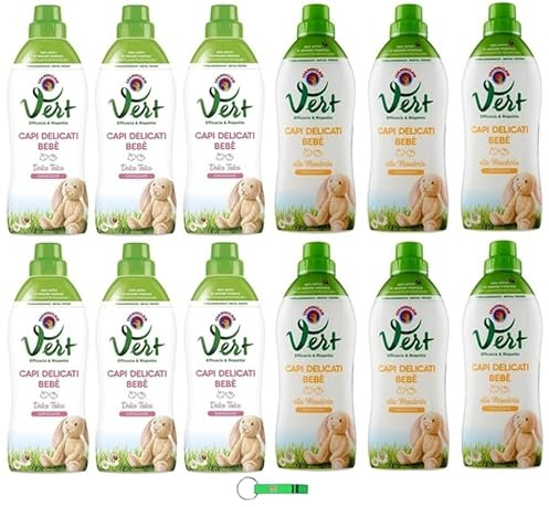 CHANTECLAIR VERT Capi Delicati Bebè Lot de lessive liquide pour enfant Amande/Talc – Lessive hygiénique pour vêtements délicats – 12 x 750 ml