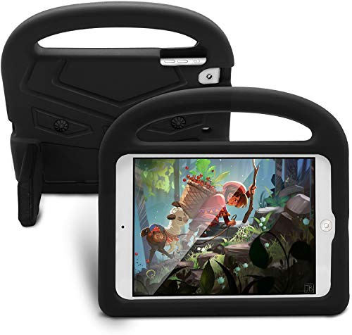 Resa med surfplatta Tablet Väska till iPad Mini 1/2/3/4/5 Silikonväska For barn, For chocktäta lättviktiga droppskyddade stativ tablettfall, med handtag och kickstand(Siyah)