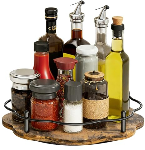 Rotating Spice Rack 12 Inch Round Lazy Susan Turntable Large Wooden Spice Rack Kitchen Cupboard Condiment Storage Holder Multifunctional Countertop Organizer for Cabinet Kitchen Coffee Bar