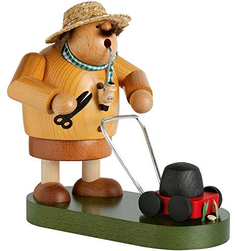 KWO Smoking Man Figurine, Mowing The Lawn, 18 cm, Wood, Multicolour, One Size